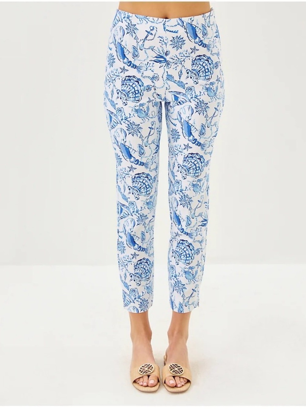 Lilly Pulitzer Nancee Crop Pant Women 10 Resort White Barefoot Beachcombers EUC